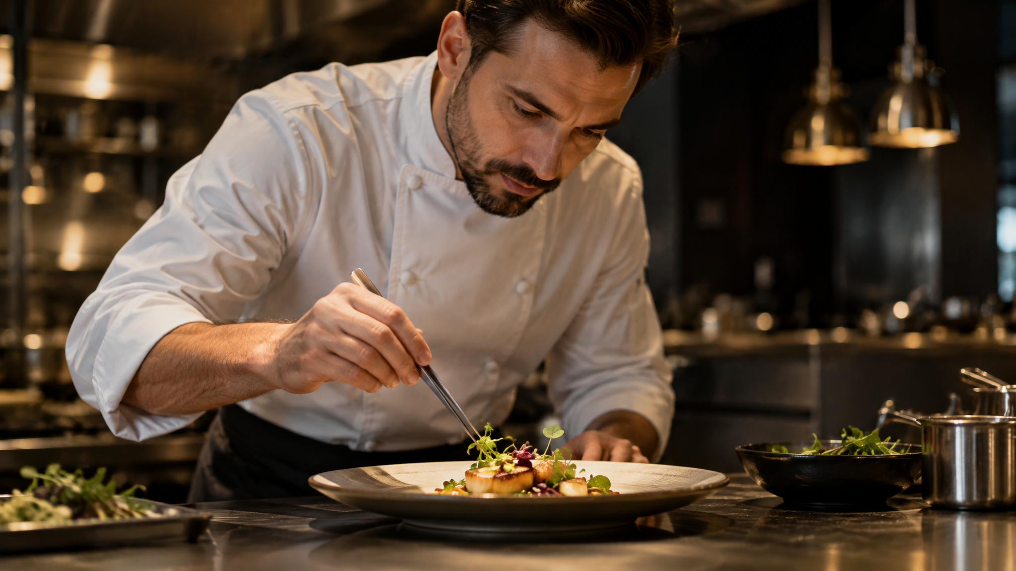 Chef trabajando en una cocina profesional
